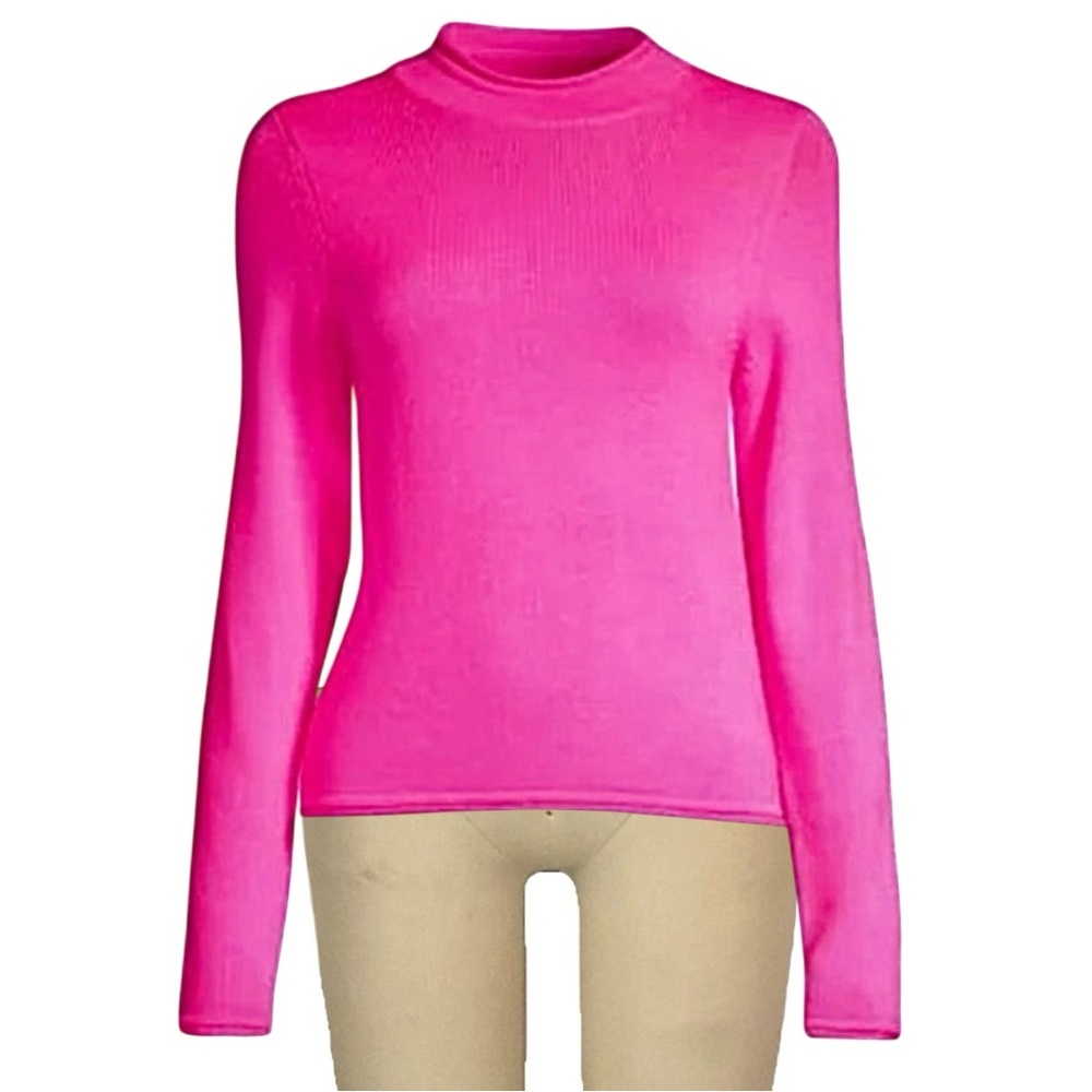 Pink Fluo knit merino wool sweater turtleneck size medium - Picture 4 of 11